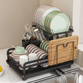 Deristic 2-Tier Stainless Steel Dish Drying Rack with Built-In Drainboard & Utensil Holders for Kitchen Counter Sink Organization Storage Large Capacity
