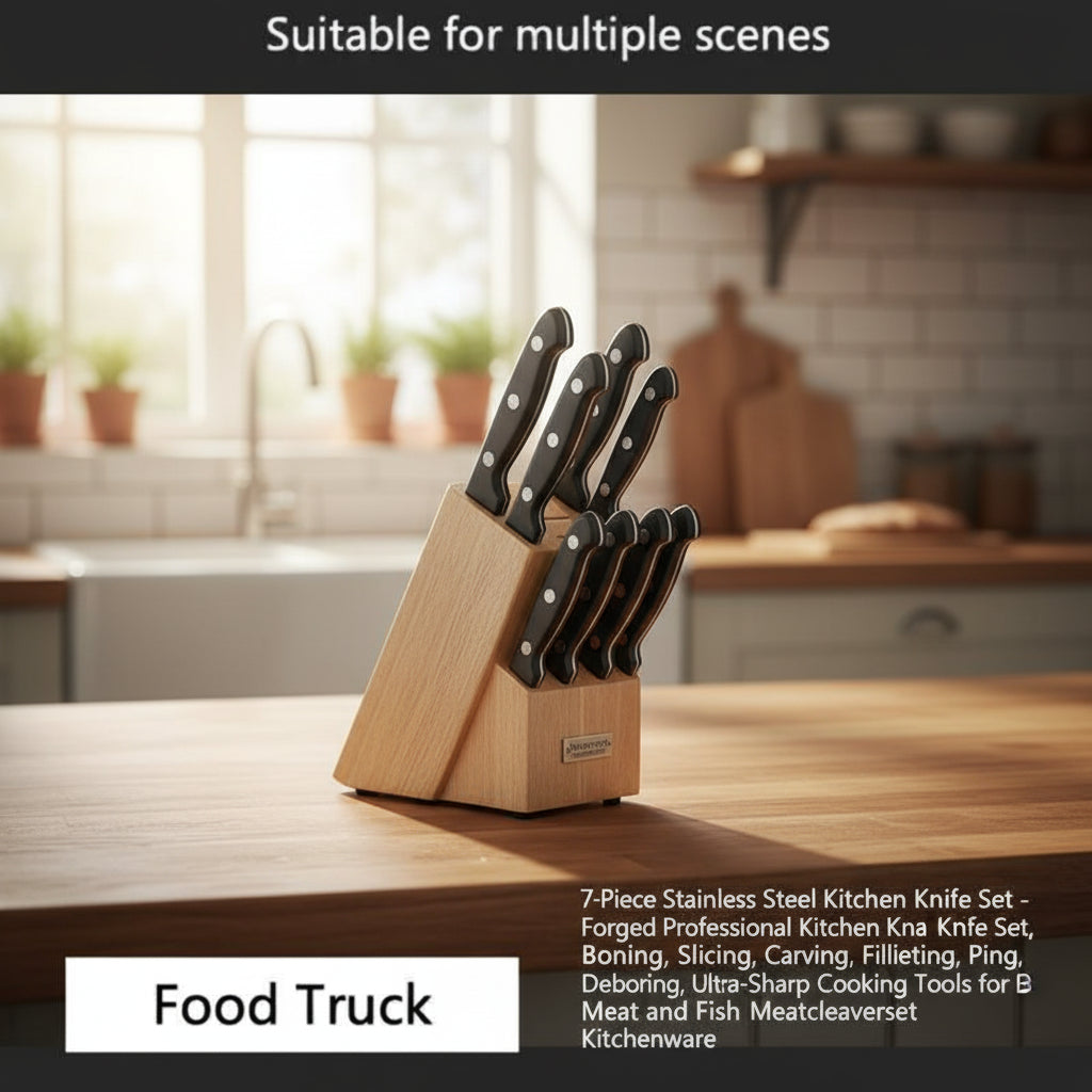 7-Piece Stainless Steel Kitchen Knife Set - Forged Professional Kitchen Knife Set, Boning, Slicing, Carving, Filleting, Deboning,Ping, Ultra-Sharp Cooking Tools for Meat and Fish Meatcleaverset Kitchenware